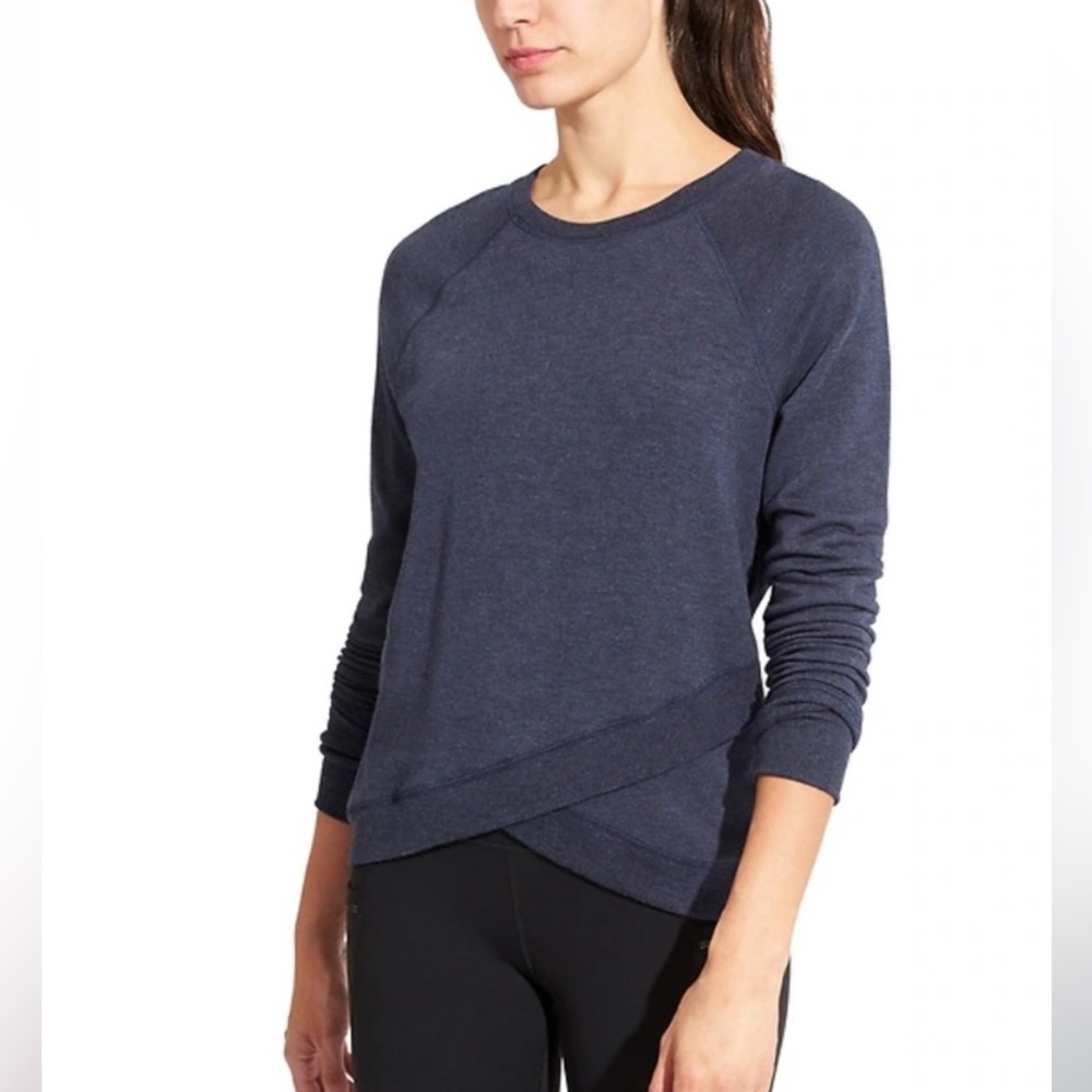 Athleta Criss Cross Sweatshirt heathered blue size xs